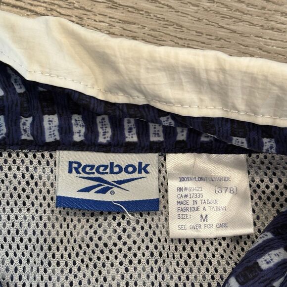 Vintage Reebok Jacket Women Medium Blue Geometric Pattern Windbreaker Track - Picture 4 of 8